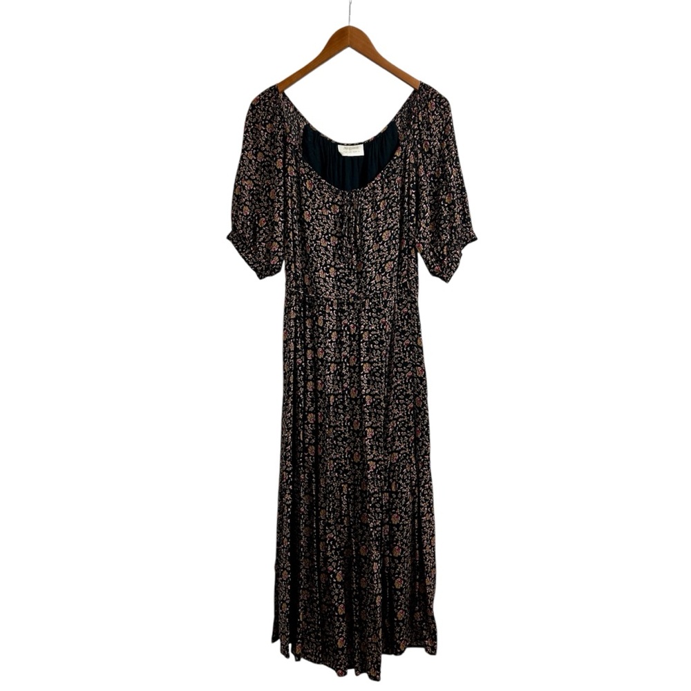 Auguste Floral Midi Dress, A-Line Calf Length Scoop Neck Lined Dress, Medium